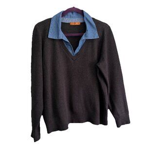 Belldini Layered Collared Sweater Gray Denim Detail Size Large